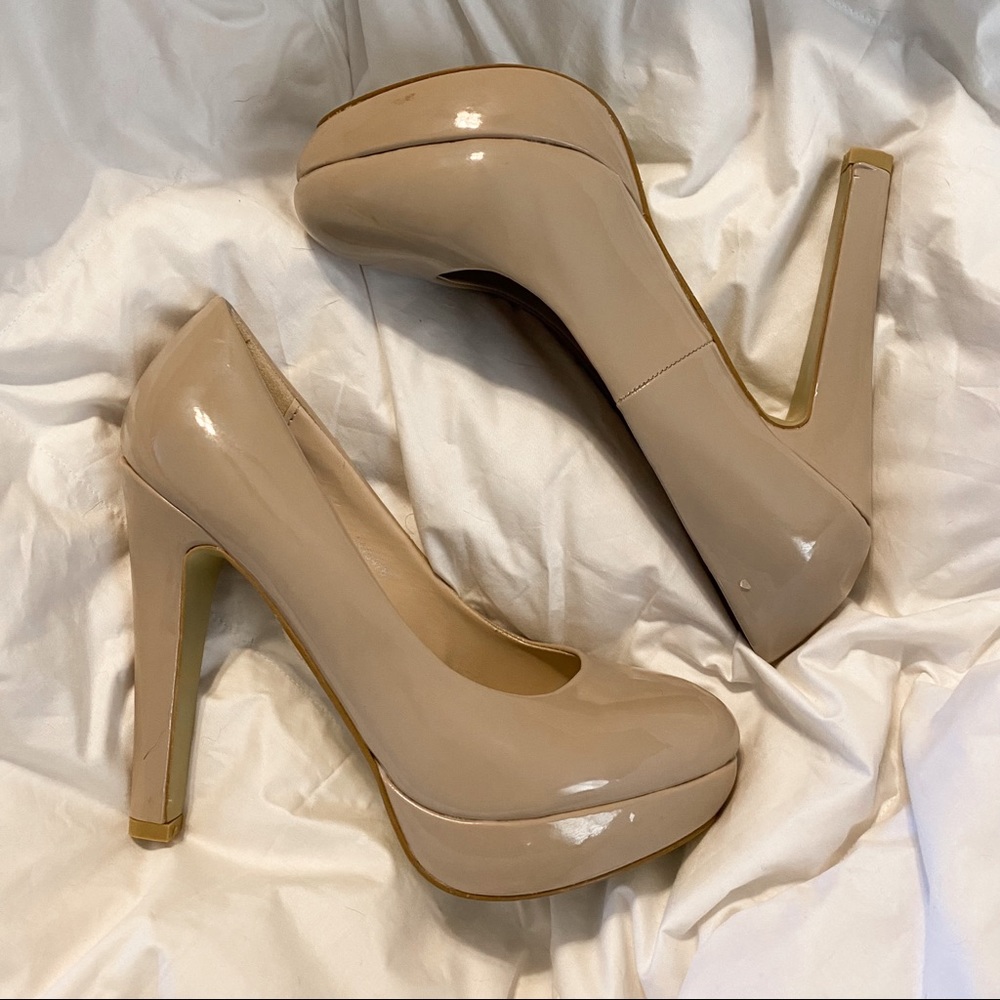 Tan platform pump heels